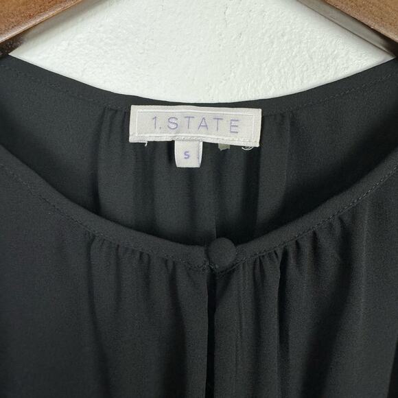 1.State | NWT Winter Garden Rich Black Cold Shoulder Lightweight Flowing Blouse - Picture 10 of 12